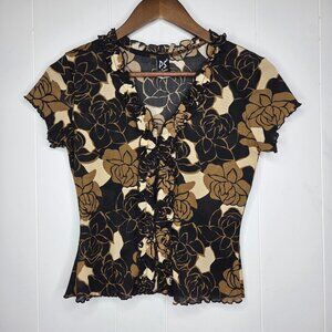 Per Seption Womens Vintage Floral Ruffle Cropped Blouse Size M Y2K Whimsigoth